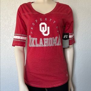 Oklahoma Sooners Russell Women’s Size Small Retro Throwback Stripe Tee NWT